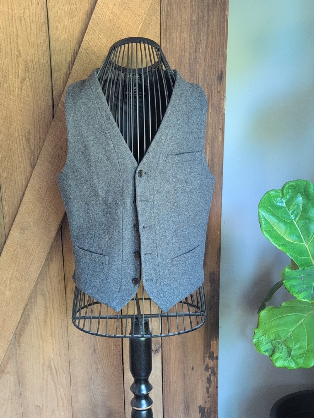 Scotch & Soda Gray Wool-Blend Vest with Satin Lining